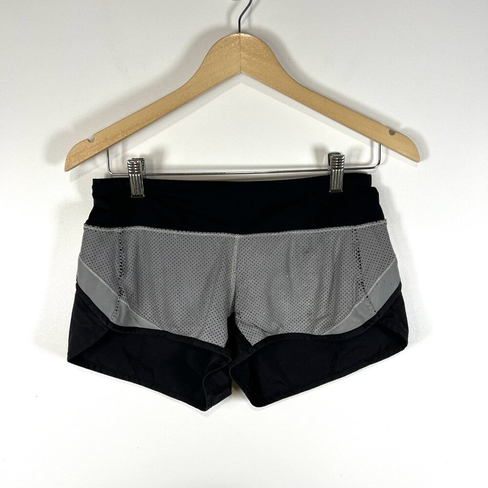 Lululemon Shorts‎ Women 4 Black Gray Speed Up Reflective Short Swift Fabric Run